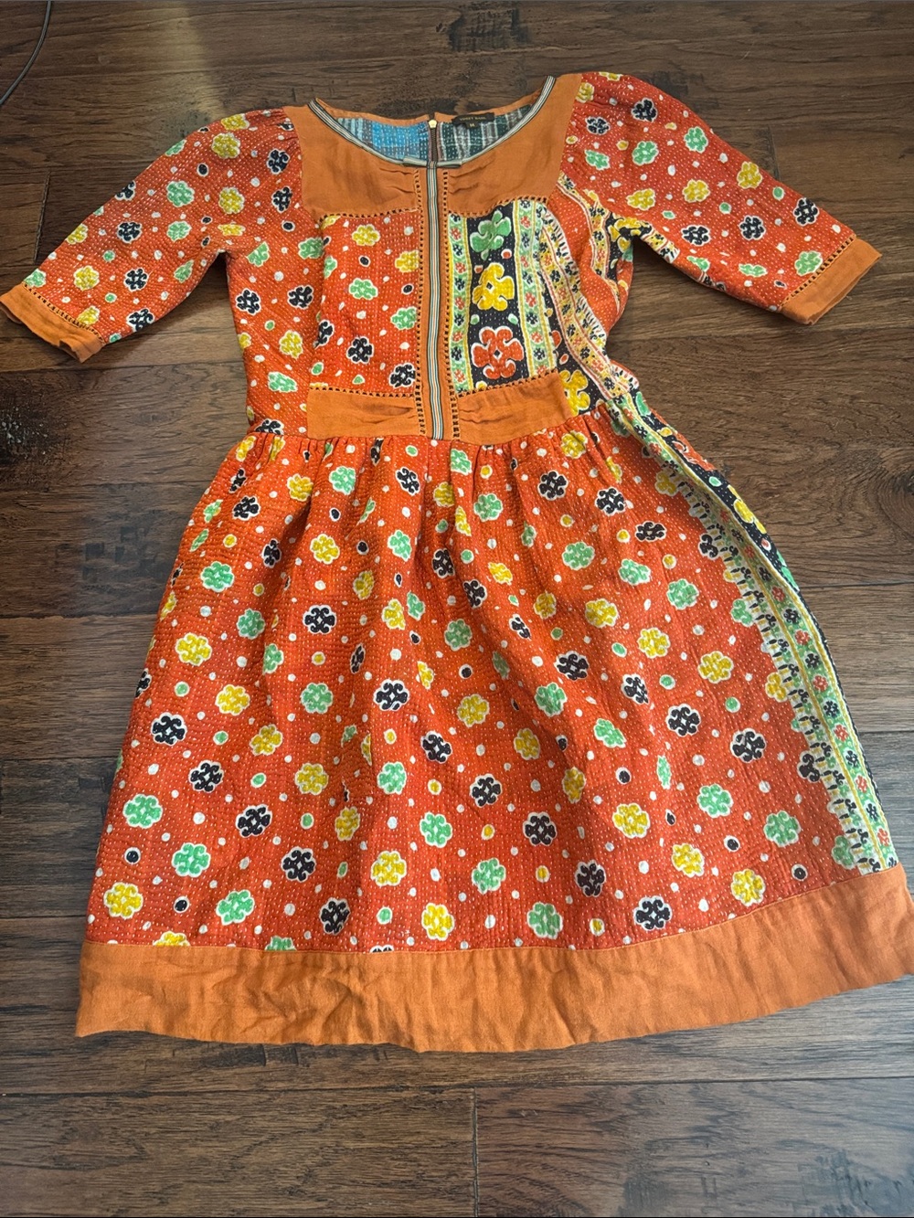 Women’s Vineet Bahl Orange Floral Casual Dress with Contrast Trim